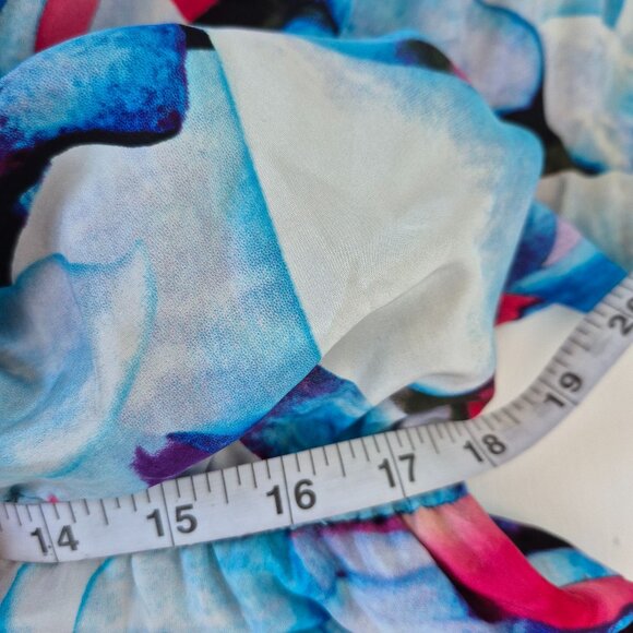 Cynthia Steffe Silk Blue and White Ruffled Asymmetrical Blouse - Picture 8 of 9